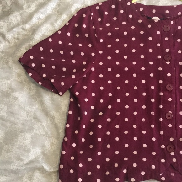 Shortsleeved Maroon Polka Dot Blouse - Picture 2 of 9